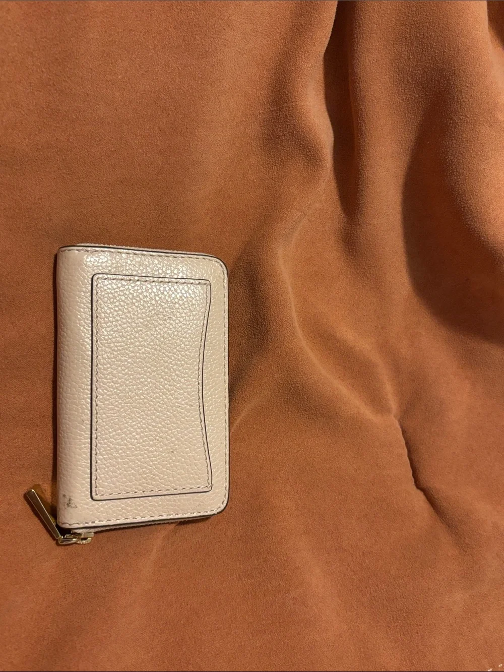 Michael Kors Pebble Leather Zip Card Case in Light Beige with Gold Hardware